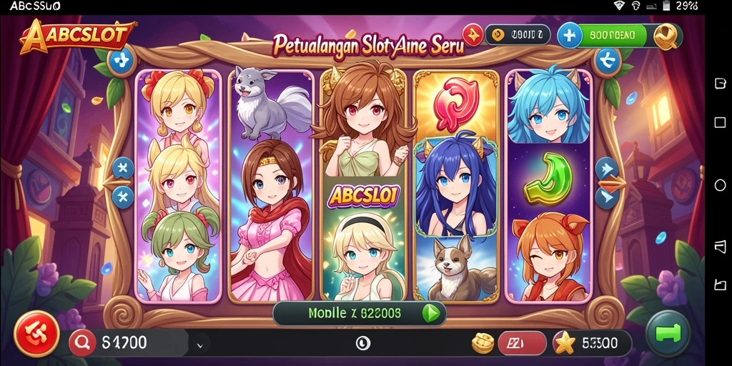 Screenshot gameplay menunjukkan karakter anime yang menarik di ABCSLOT.