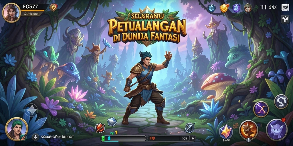 Tangkapan layar gameplay <strong>EOS77</strong> menampilkan karakter utama dalam petualangan epik.
