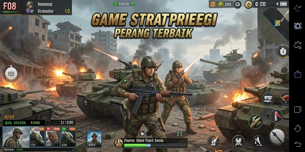 Tampilan gameplay menampilkan pertempuran strategis yang mendebarkan.