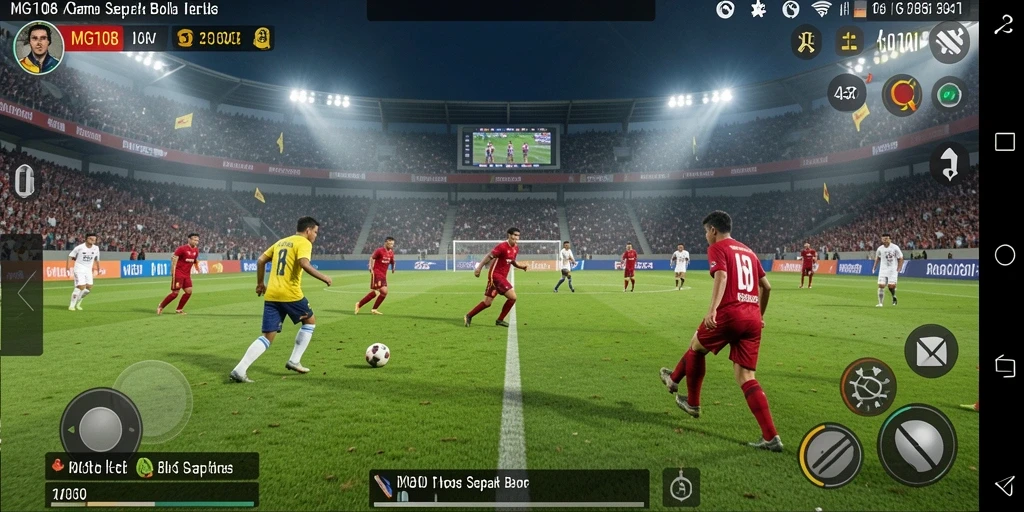 Screenshot gameplay MG108 yang menampilkan aksi sepak bola yang mendebarkan.