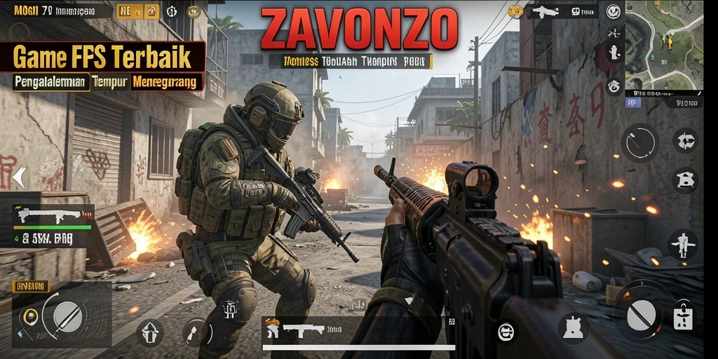 Screenshot gameplay ZAVONZO menampilkan aksi tembak-menembak yang seru dan menegangkan.